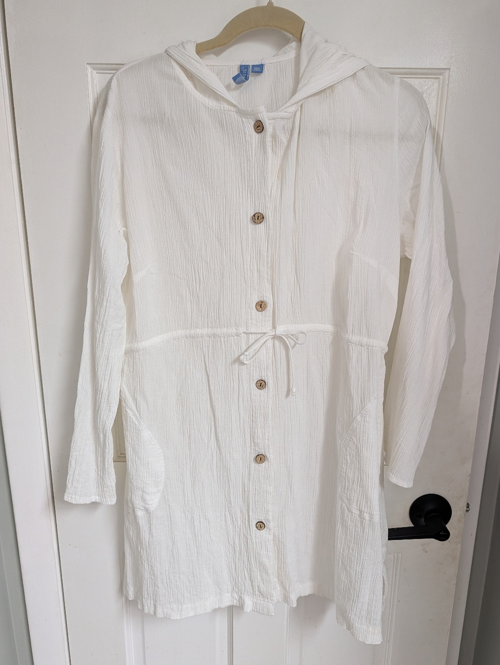 St. John's Bay White Cover-up with Buttons And Cinch Tie